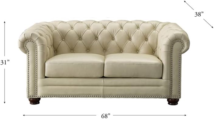 Hydeline Aliso 100% Leather Sofa, Loveseat and Chair Set, Vanilla