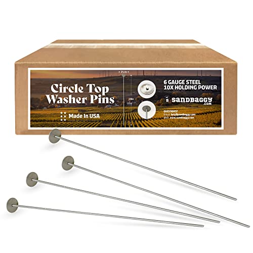 Sandbaggy 18 Inch Circle Top Pins | Made in USA | Industrial Grade 6 Gauge Steel | Great for Hard & Rocky Soil | Holds 10X Better | Landscape Staples SOD Garden Stakes Weed Barrier (18 Inch - 20 Pcs)