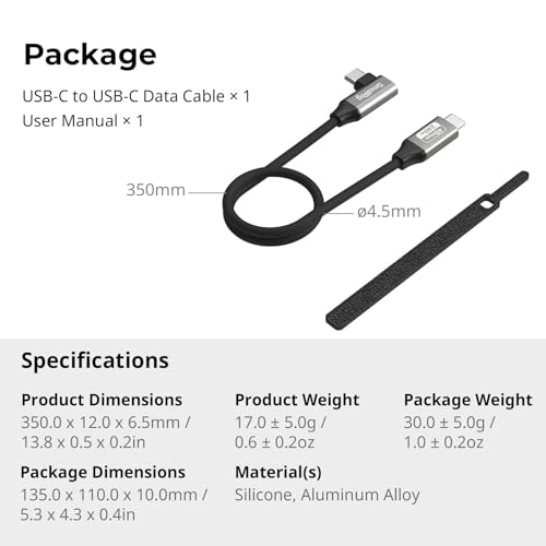 SMALLRIG USB4 40Gbps USB-C Cable, 240W Fast Charging & 8K@60Hz Video & 40Gbps Data Transfer, 35cm/13.8in Straight to Angled Connectors with Cable Tie, for MacBook for iPad Pro for iPhone - 5075 by SMALLRIG - Image 7