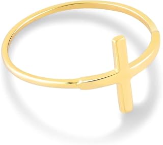 14k Real Cross Ring for Women | 14k Gold Crucifix Stacking Ring | Delicate Sideways Cross Ring | Women's 14k Gold Religious Jewelry | Gift for Birthday, Sizes 5 to 9