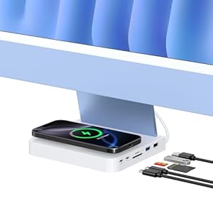 Gewokliy USB C Hub für iMac 61.0 cm 2021/2023/2024, 10Gbps USB-C*2 & USB-A, SD/TF Reader, 15W Wireless Charge, Zubehör Adapter für iMac M1 M3 M4