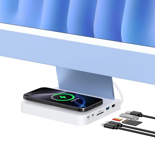 Estetica raffinata e costruzione durevole: realizzata con un guscio minimalista in plastica bianca, si adatta perfettamente al design di iMac, offrendo un supporto iMac elegante e funzionale con hub USB che mantiene il tuo spazio di lavoro organizzato ed efficiente.