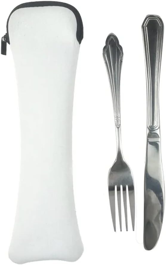 QOMOLANGMA Sublimation Blank Flatware Bag Portable Travel Cutlery Set Bag for Picnic Neoprene Tableware Set Bags with Zipper for Heat Press Transfer Printing (30 pcs)