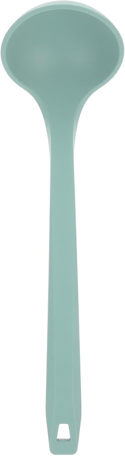 Silicone Soup Spoon with Long Handle, Non-Stick Kitchen Cooking Utensil for Stirring, Serving Soups, Porridge, and More, 12.59 Inch Green Ladle Spoon