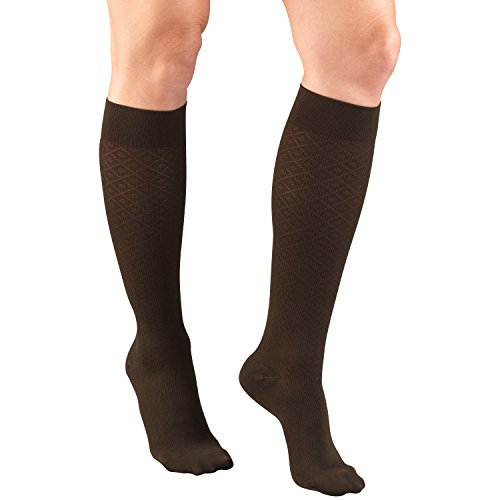 Truform Compression Socks, 15-20 mmHg, Women's Dress Socks, Knee High Over Calf Length, Brown Diamond Knit, Small