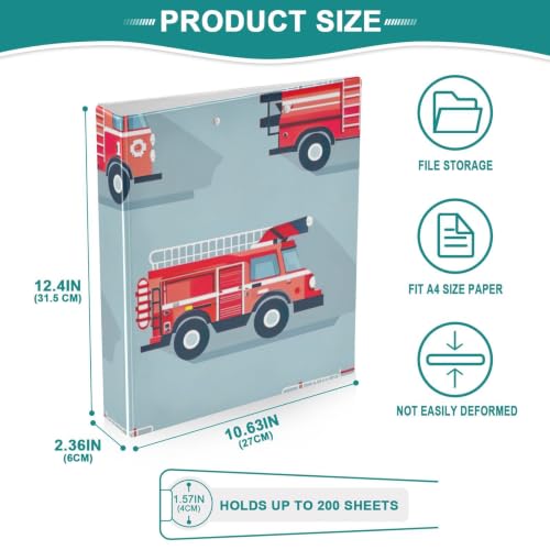 Classeur 3 anneaux Firetrucks bleu format standard avec porte-bloc intégré Ex2