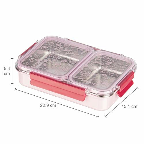 Image of Polyset Munch Mate 800 2 PARTITION Hot & Cold Compartment Stainless Steel Lunch Box, Leakage Proof Lunch Box for School Kids and Adults Pack of 1 800ml (Pink, 800-2)