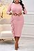 Runwind Plus Size Dress Wedding Guest Dresses for Women 3/4 Sleeve Church Wear to Work Bodycon Ruffle Pencil Dress Pink 4X