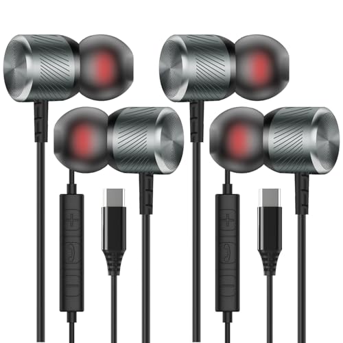 MUNSKT Słuchawki douszne USB C do iPhone'a 16/15 Pro Max, Samsung Galaxy S24/S24+ Ultra, S23/S23+ Ultra – przewodowe słuchawki douszne z mikrofonem i regulacją głośności, 2 szt