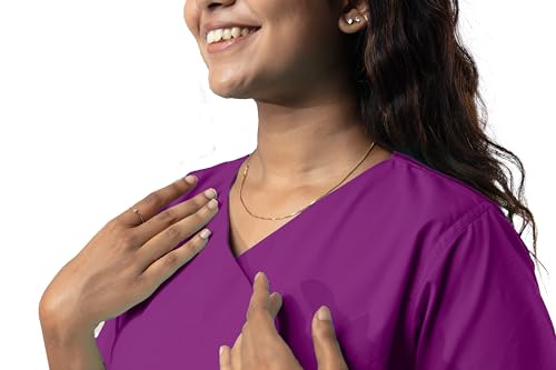 Image of UNIFORM CRAFT Women's 4 Pocket Scrub Suit Set | Medical Uniform | Cross V-Neck Poly Cotton | Short Sleeve Hospital Wear | Ideal for Doctors & Nurses (Violet, S)