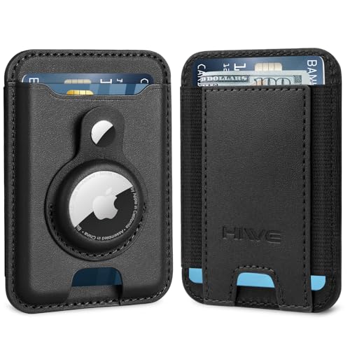 HiWe Mens Wallet with AirTag Holder, Leather Minimalist Slim RFID Blocking Smart Wallet for Men, 10 Cards Holder, 2 Slots, Gift for Men, No AirTag Included, Black