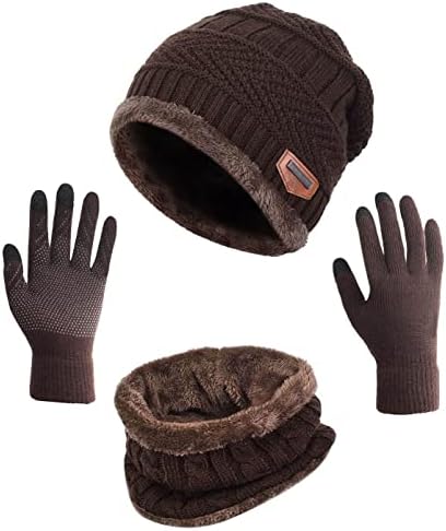 Winter Beanie Hat Scarf Gloves Slouchy Snow Knit Skull Cap Infinity Scarves Touch Screen Mittens for Women