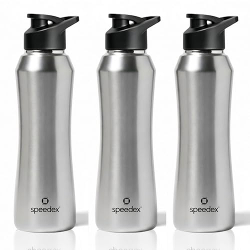 Image of Speedex Stainless Steel Water Bottle 1 Ltr, 1000 ml Metal Bottle For Daily, Office, School, Gym, Travel Use for Men, Women, Kids, Adults-Leak Proof Sipper Cap, BIS Approved, Silver, Set of 3