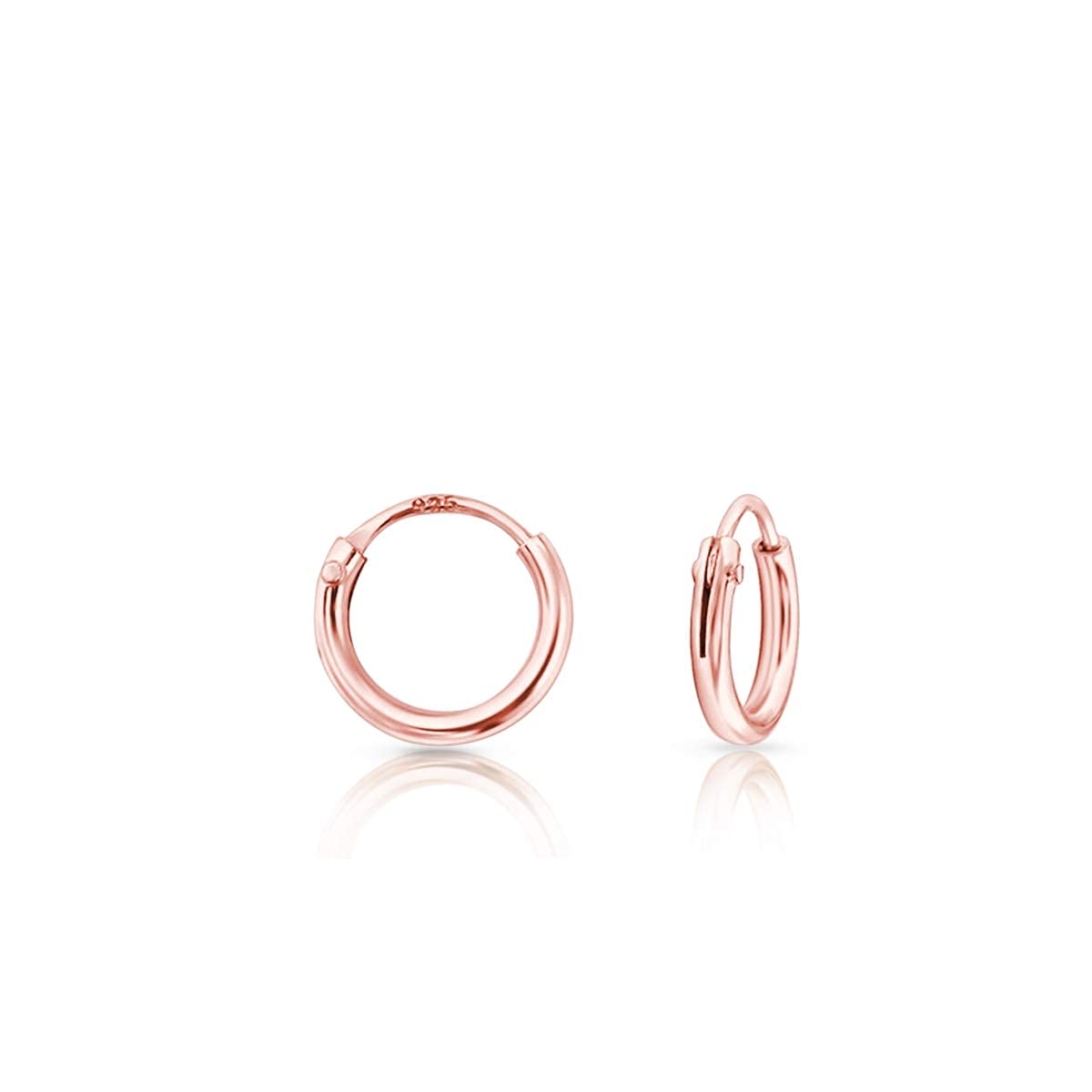 DTPsilver Pendientes Aro Oro Rosa - Aros Mujer Plata de Ley 925 Chapados Oro Rosa - Pendientes Aro Pequeños - Medianos - Aros Grandes - Espesor 1.5 mm - Diámetro 8,10,12,14,16,18,20,25,30,40,50,60,70,80 mm
