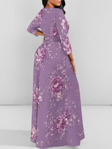 Image of PinkPatty Women's Long Sleeve Maxi Dress Plus Size Casual V Neck Wrap Dress with Pockets&Belt
