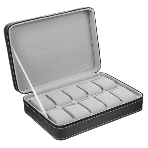 Rangement montres cuir PU Beavorty 10 places, organiseur portable noir avec fermeture éclair