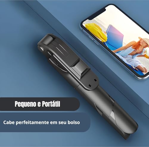 Bastão De Selfie Com Tripé Premium, Bluetooth, Retrátil, Com Controle Remoto E Luz LED, Compatível C