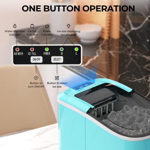 Simoe Electric Portable Compact Countertop Automatic Ice Cube Maker Machine With Hand Scoop And Self Cleaning Function 26Lbs/Day, Green #TOP4