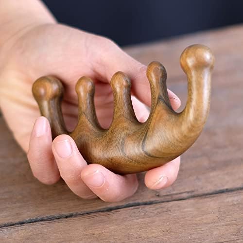 Miniatura 7 de FKYzixeh Peine de madera para cuero cabelludo, peine de dientes redondos y anchos, cuero cabelludo de masaje Gua Sha, peine de masaje para el