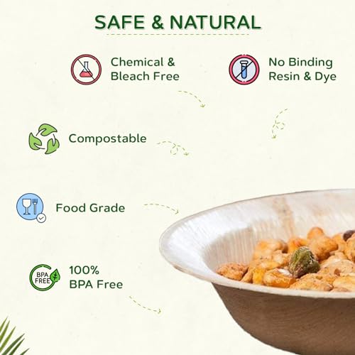 ECO Leaf 25 Disposable Palm Leaf Round Bowls, 5" (12cm), 250ml (8oz), Compostable, Eco-Friendly - Image 4