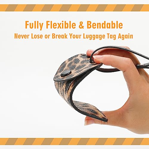 Kevancho Leather Luggage Tags for Men Women, Suitcase Labels Baggage Bag Tag ID Tags with Full Back Privacy Cover for Cruise Ships, Travel Accessories Tags Set (Leopard)4