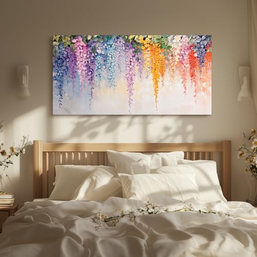 SERIMINO Wisteria Floral Wall Art, Colorful Wildflower Extra Large Artwork, Nature Botanical Prints Rustic Wall Decor, Modern Plant Landscape Pictures for Living Room Bedroom Dining Room 30"X60"