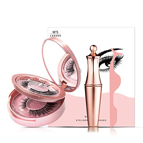 Geezo Magnetic Eyeliner and Lashes Kit, 2 Pairs Magnetic Eyeliner With Magnetic False Eyelashes with Tweezers Kit, Magnetic Lashes No Glue Needed