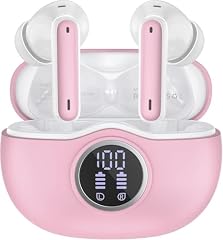 Cuffie Bluetooth, Auricolari Bluetooth 5.3 Stereo di Alta Qualità, 50 ore di Riproduzione con Display a LED, In Auricolare con 4 Microfoni Cuffiette Bluetooth Impermeabili IP7 per Sport, Rosa pallido
