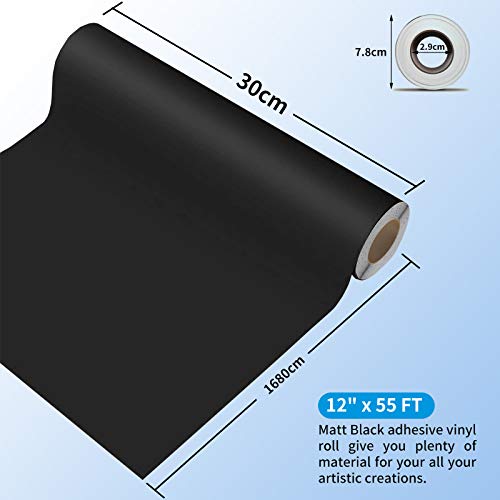Prime Vinyl Black Permanent Vinyl Roll - 12" X 55 Ft-Black Self Adhesive Vinyl Roll For Silhouette Cameo, Decor Sticker, Cutting Machine, Craft Cutter Machine, Home Decal #TOP3