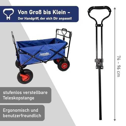 LEMODO Bollerwagen faltbar blau mit Dach, Handwagen mit Luftreifen, Leiterwagen mit 120 kg Tragkraft, Faltbollerwagen mit 2 Bremsen, Transportwagen für Hunde und Utensilien – Bild 4