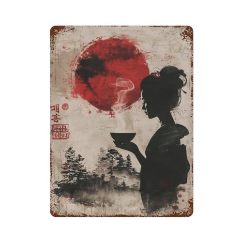 Décoration Murale Fer Geisha Ukiyo E pour Ambiance Salon de Thé Rétro