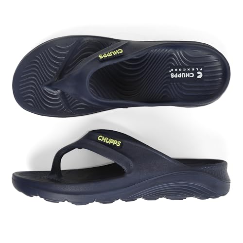 Image of CHUPPS Raw Navy Drift Orthopedic Slippers | Soft Footpharma Footbed | Breathable Ventilation Holes | Lightweight Flip Flops | Anti-Skid Chappals for Everyday For Mens