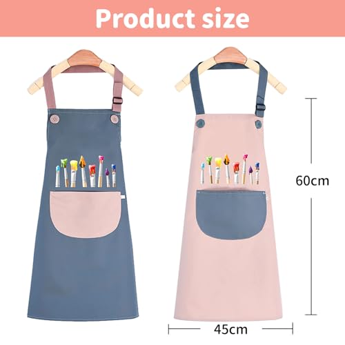 KIPTVO 2PCS Kids Aprons Waterproof Painting Apron Art, Toddler Kitchen Garden Bib for Cooking Crafts, Clay - Image 2