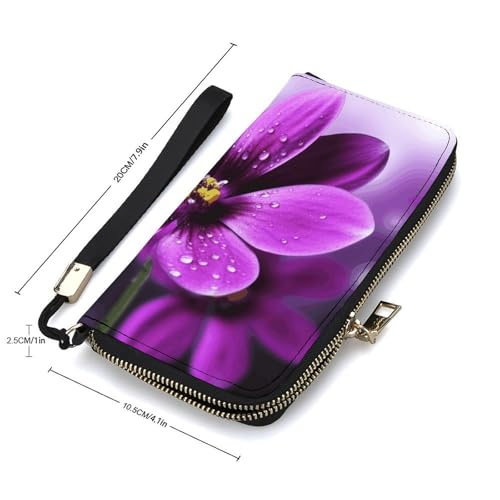 Fashionable Large-capacity Purple Flower Printed Leather Wallet Vertical, Internal Multi-compartment Design - Meet Your Diverse Travel Needs2