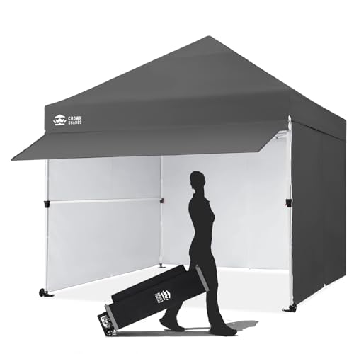 CROWN SHADES 10x10 Commercial DURAGRID Pop Up Canopy Tent with Fast Clip, 4 Removable Sidewalls, 1 Extended Awning, 2 4" Wheels, 4 Sandbags, 4 Adjustable Heights for Outdoor Events, Parties, Blue