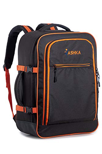 Mochila Vaska aprobada para Vuelo. Bolsa de Mano Massive de 44 litros Maleta de Viaje de Mano 55x40x20 cm, Color Negro - Naranja