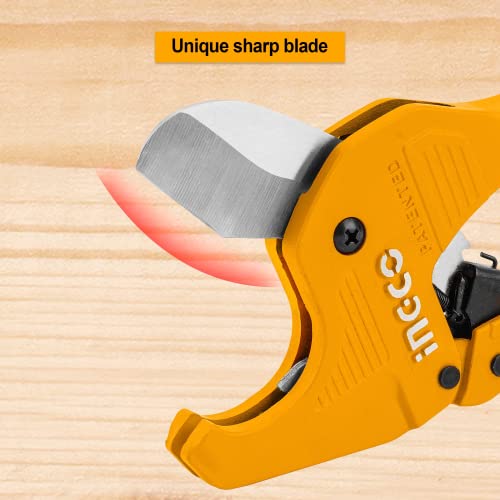 Image of INGCO PVC Pipe Cutter, 3-42mm INGCO Heavy Duty Plastic Pipe Cutter,4CR13 Tube Cutter, New Unique Handle Design, One-Hand Fast Pipe Cutting Tool for PVC PPR PE PEX Pipe and Other Plastic Pipe