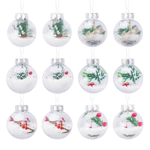 KINDPMA 12 Pièces Boules de Noël Transparente Boule en Plastique Boule de Noel Personnalisée Décoration de Noel pour Décoration de Sapin (6cm)