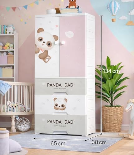 Image of LERIMO Multipurpose Stackable Plastic Cupboard Drawer for Clothes Storage, Almirah for Clothes, Foldable Wardrobe Cabinet Organizer for Office, Kitchen, Bathroom (Little PANDA-SJ6514, 3 - Layer)