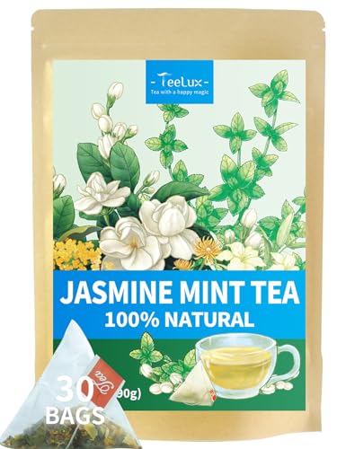 Image of TeeLux Mint Jasmine Herbal Tea Bags, Caffeine Free, 30 Count | Refreshing Mint Blend with Jasmine, Lily, Osmanthus & Chrysanthemum, Sugar Free, Gluten Free, Hot or Iced