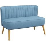 HOMCOM Sofa 2 Sitzer Couch, Kleine Loveseat mit Leinen-Optik Modern Polstersofa für Wohnzimmer, Schlafzimmer, kleinen Raum, Blau 117 x 56,5 x 77 cm