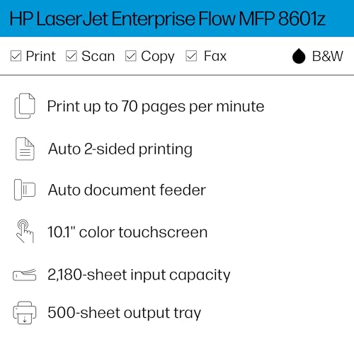 hp laserjet enterprise flow 8601z multifunction monochrome printer scanner copier duplex best for office 9s185a