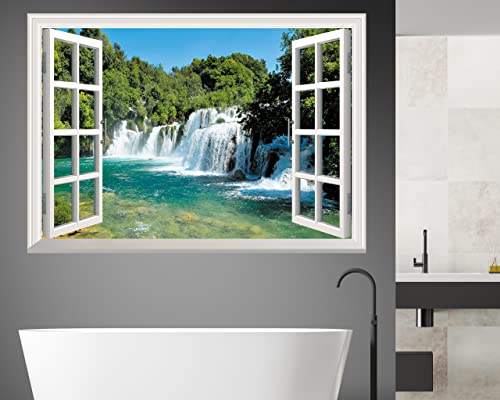 FLFK Fake Window Wall Sticker - Waterfall Faux Window Wall Mural for Wall Decor, Stick and Peel Wall Decals,48"x32",Set of 2 Sheets