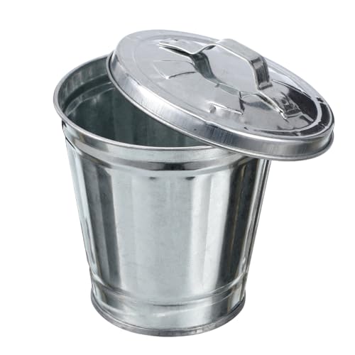 Image of STOBOK Mini Desktop Storage Jar with Lid Compact 3.74X3.54X3.54In Tabletop Wastebasket Small Metal Trash can and Flower Pot for Home Office Dorm