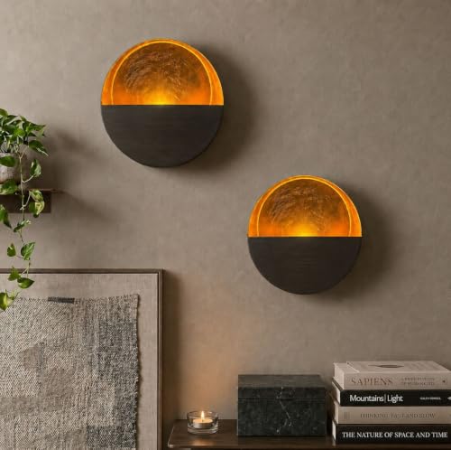 Eclipse Wall Candle Sconces Set of 2-6.5" Round Gold Tea Light Holders