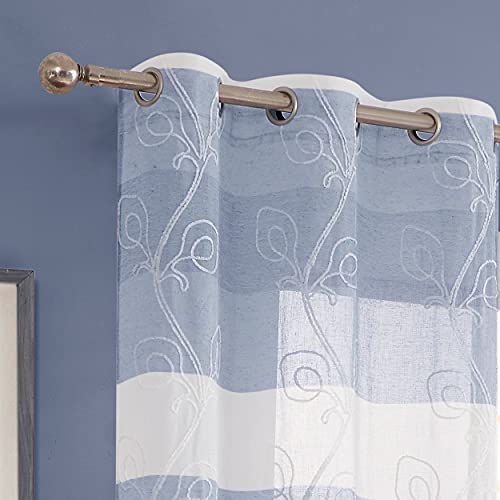 Dainty Home Silvia Chenille Floral Embroidered 76" X 84" Window Panel Pair In Blue, Silv7684Bl #TOP1