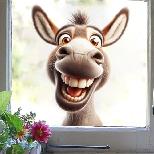 Cartoon Esel Fensteraufkleber Selbstklebend Wiederverwendbare Komische Esel Fensterbilder Doppelseitige PVC Aufkleber Glas Aufkleber