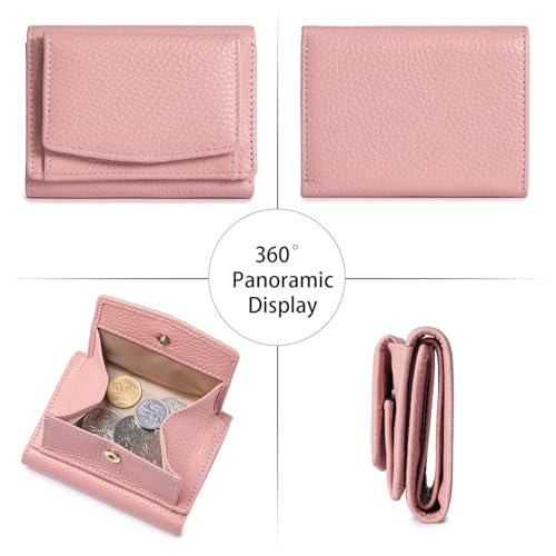 Image of Small Wallet Women Genuine Leather RFID Blocking Trifold Tiny Wallets with Snap Coin Pouch 7 Card Solts