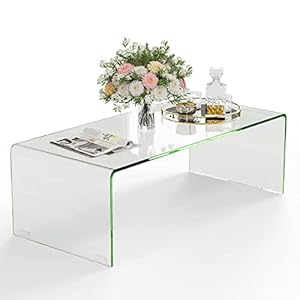 Tangkula Glass Coffee Table, 40″L × 19.5″W ×13.5″ H, Modern Home Furniture, 0.5″ Clear Tempered Glass End Table, International Occasion Tea Table, Waterfall Table with Rounded Edges (Clear)