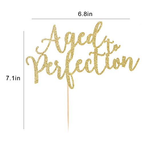 Palasasa Aged To Perfection Cake Topper - Happy Birthday, Wedding, Engagement Party Decorations Supplies (Golden) #TOP2